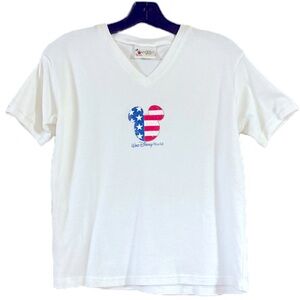⭐️2/$10 Vintage Disney World Graphic T-Shirt Y2K 90s Patriotic Glitter Size Med